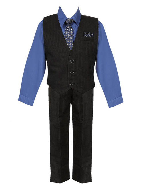 Boys Royal Blue Shirt Necktie Striped Pants Vest Christmas Suit 2-20 SophiasStyle.com